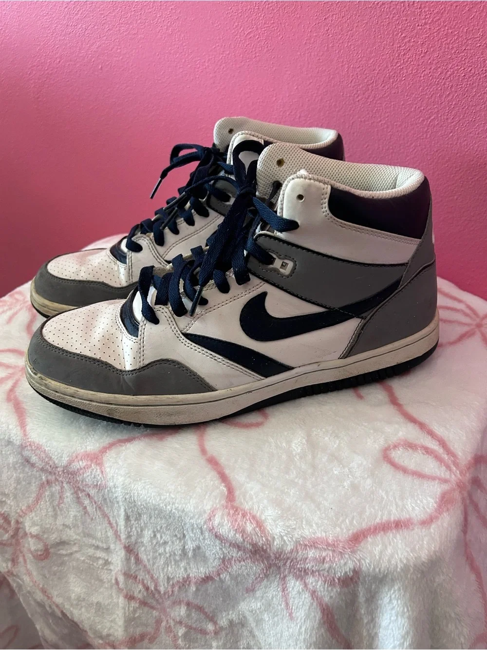 Nike High-Top Sneakers in White, Gray & Navy